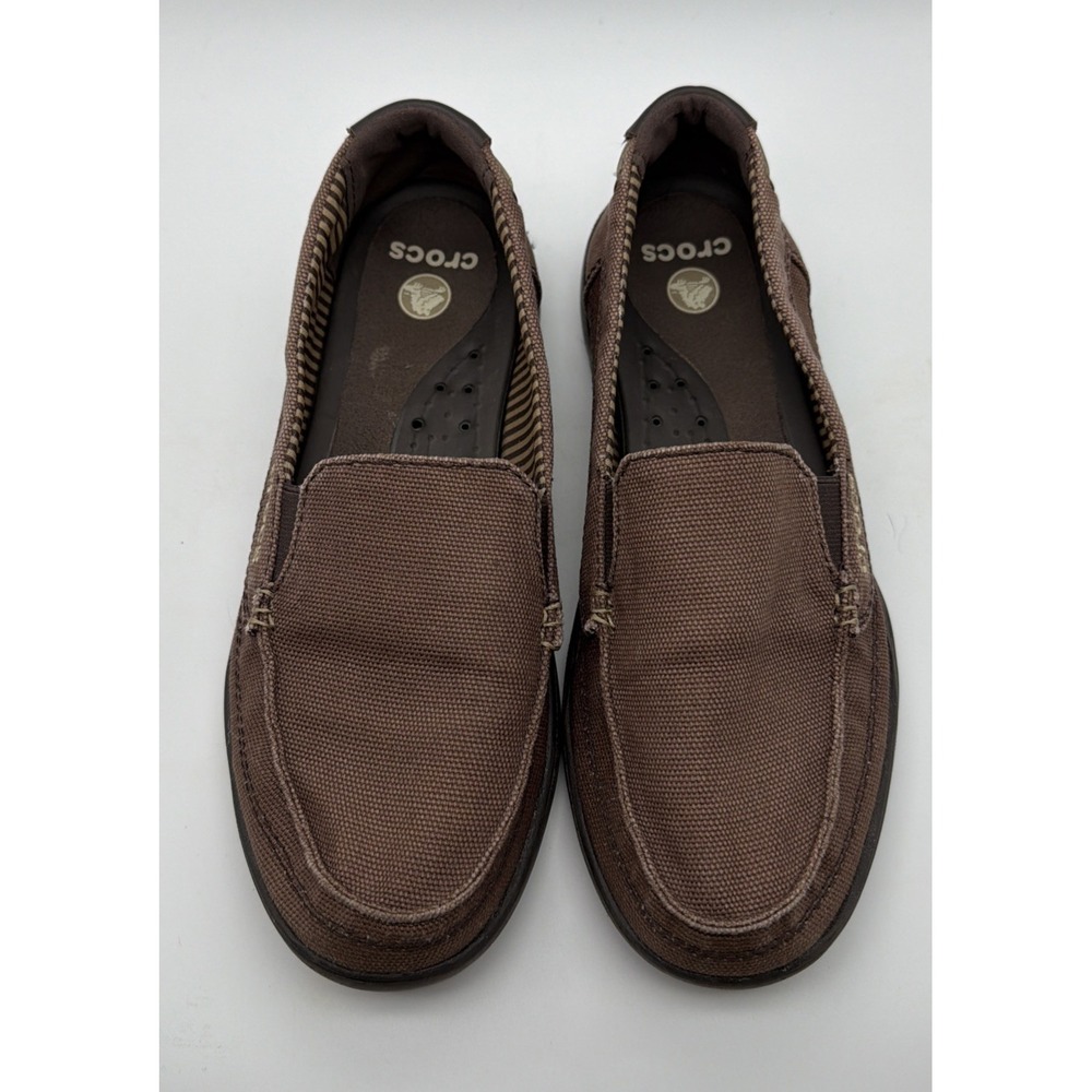 Crocs Women Size 7  Canvas Loafer Shoes Brown Deck Boat